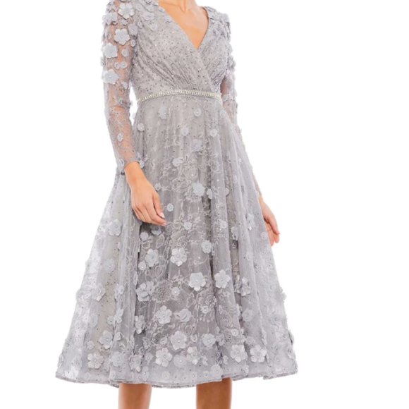 MAC DUGGAL 67387 FLORAL EMBELLISHED LACE A-LINE COCKTAIL STERLING DRESS sz 4 - Picture 6 of 7